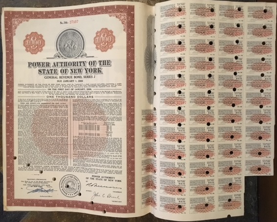 New York Power Authority Bond Certificate